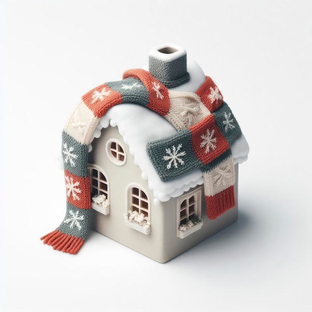 Maison avec écharpe tricotée symbole pour le système de chauffage ou l'hiver froid et enneigé ai génératif