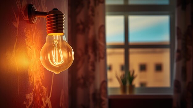 Photo la maison éclairée un gros plan de l'intérieur révèle une ampoule brillante remplissant la pièce d'une lumière confortable et élégante