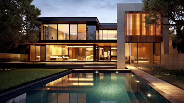 Maison élégante avec une belle piscine Lignes épurées et textures élégantes GENERATE AI