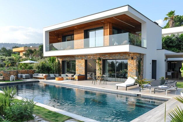 Photo une maison époustouflante au milieu d'un jardin de glamour généré par l'ia