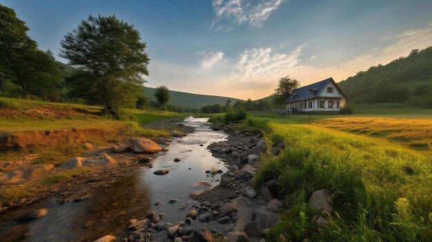 La maison est sur la colline.