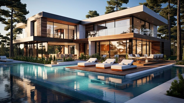 la maison est conçue par architecte et dispose d'une piscine et d'une vue sur la piscine.