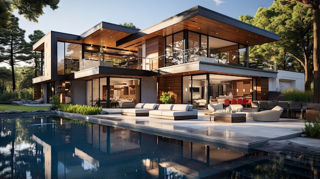 la maison est conçue par personne et dispose d'une piscine et d'une vue sur la piscine.