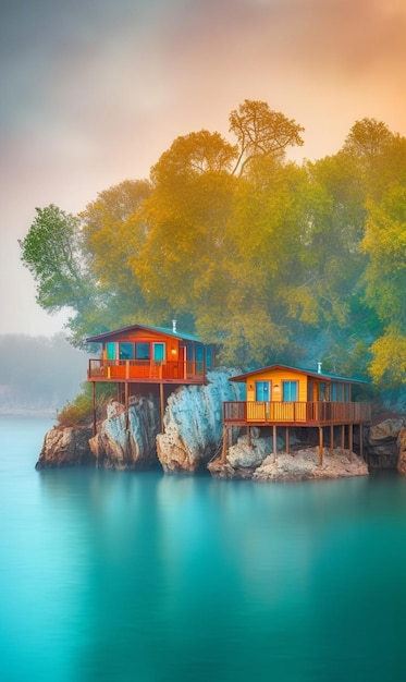 Une maison sur une falaise au bord de la mer