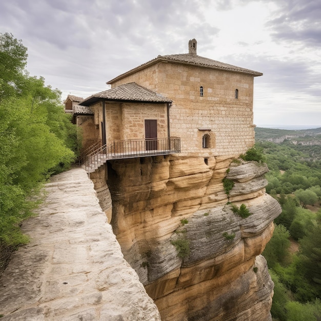 Une maison sur une falaise dans un canyon