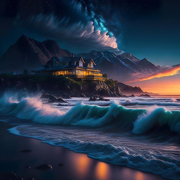 Une maison sur une falaise près de la mer