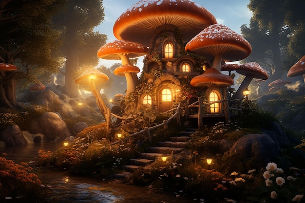 La maison des fées avec des champignons