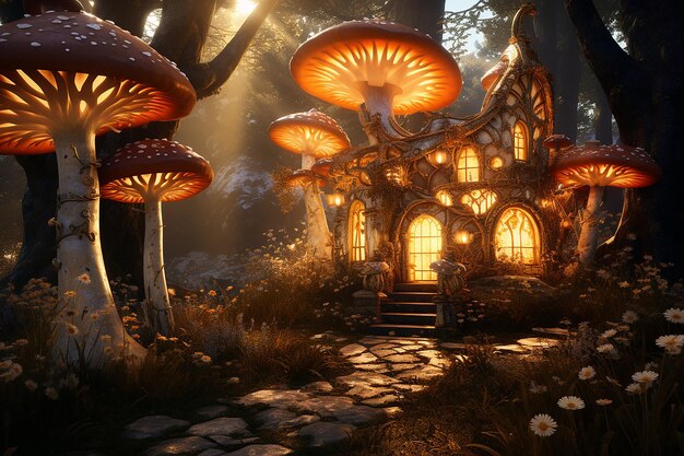 La maison des fées avec des champignons