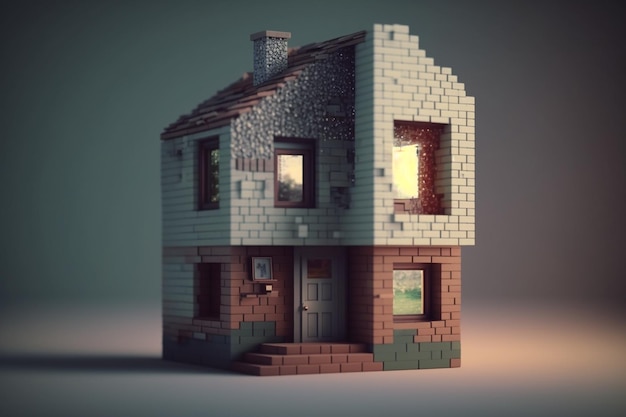 Une maison avec une fenêtre et une porte qui dit "la maison est sur fond gris"