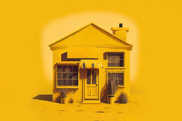 Maison sur fond jaune concept de location ou de vente Generative Ai