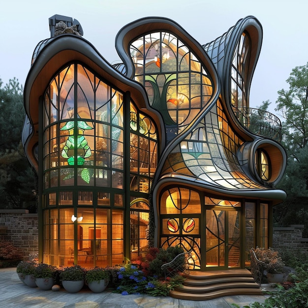 Maison futuriste Art Nouveau bâtiment futuriste intelligent espace urbain irréel technologie abstraite modernisme