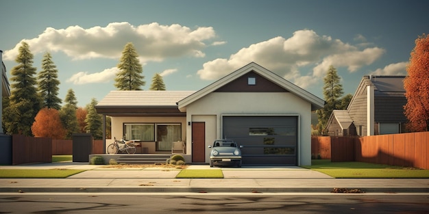 Photo une maison avec un garage et une maison sur le côté gauche