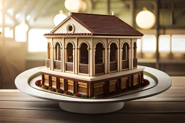 Photo une maison de gâteau est placée sur une table réaliste