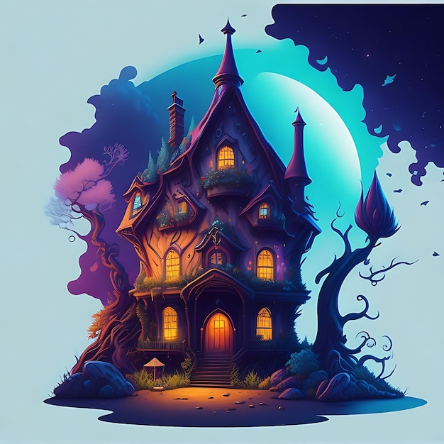 Maison de gnome de peinture 3D mystérieuse et colorée Illustration surréaliste avec un style pictural