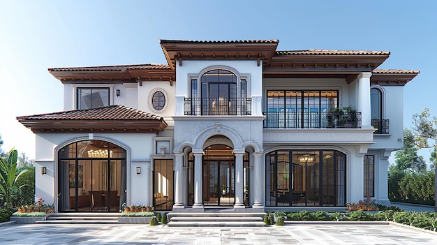 une maison avec un grand porche et une grande porte d'entrée