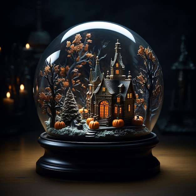 Photo la maison d'halloween dans une boule de neige