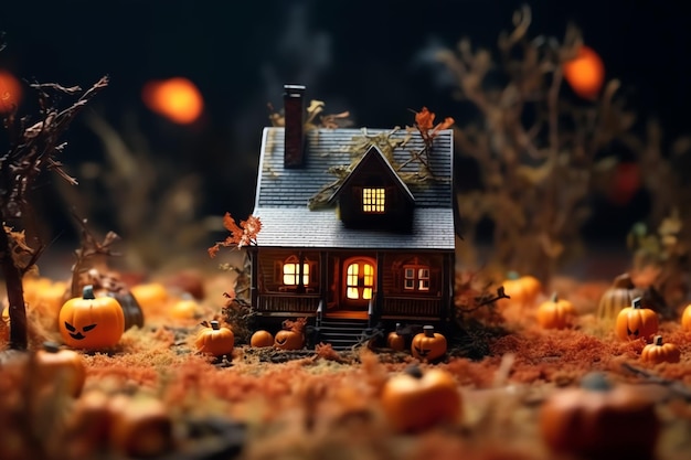 Maison hantée sur le concept de célébration d'Halloween Maison effrayante avec bâtiment désert et citrouille