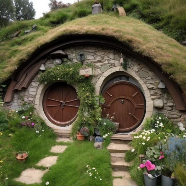 Maison des Hobbits avec chemin