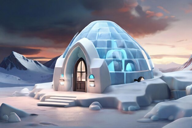 Une maison Iglu 3D dans une terre de glace