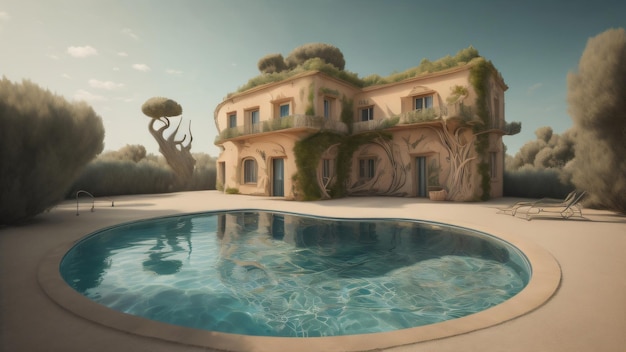 Maison avec illustration de piscine