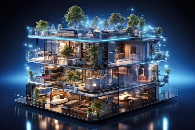 La maison intelligente est un arrière-plan isolé Systèmes de maison intelligente modernes de bâtiment intelligent créés avec la technologie Generative Ai