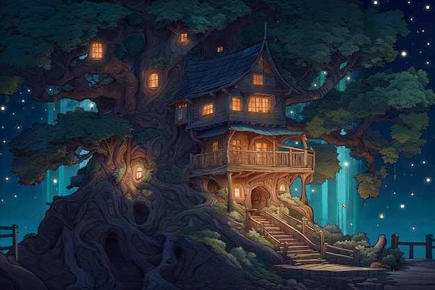 Photo la maison à l'intérieur du grand arbre