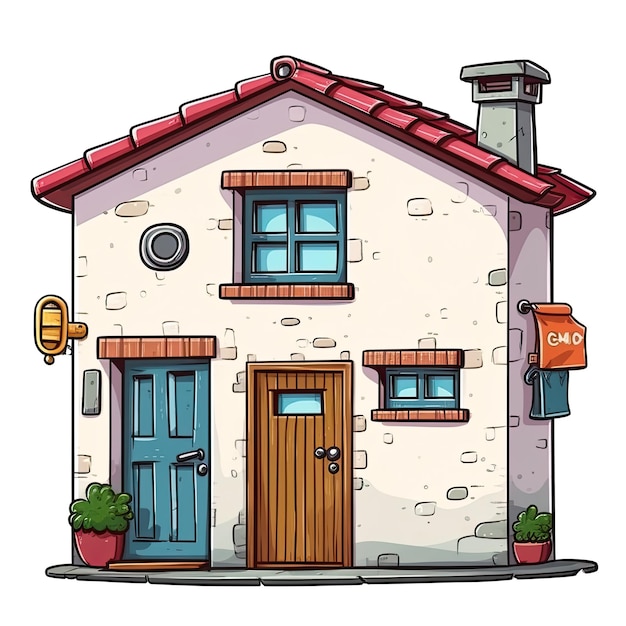 Une maison isolée dans le style des dessins animés