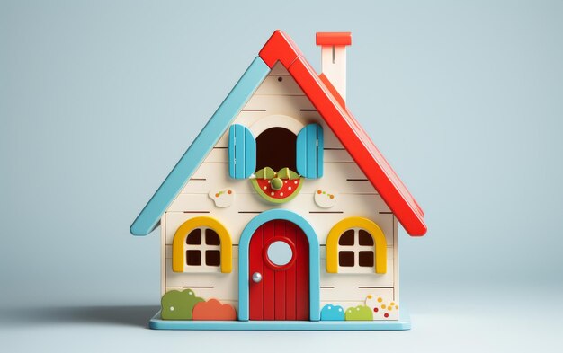 Photo une maison de jouets avec une porte et un toit rouges vibrants créant une esthétique capricieuse et accueillante