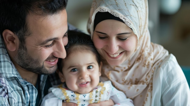 Photo À la maison avec leur petite fille, des parents du moyen-orient s'amusent