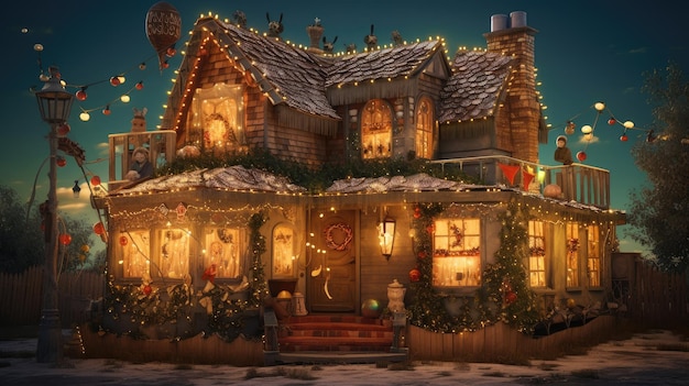 Une maison avec des lumières de Noël sur le toit