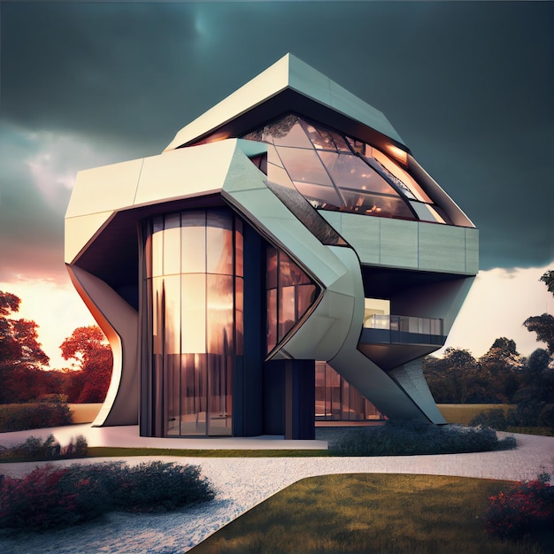 Maison de luxe à l'architecture moderne rendu 3d