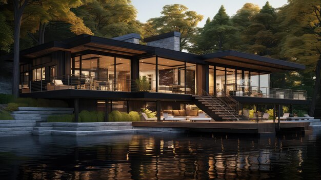 Une maison de luxe au lac.