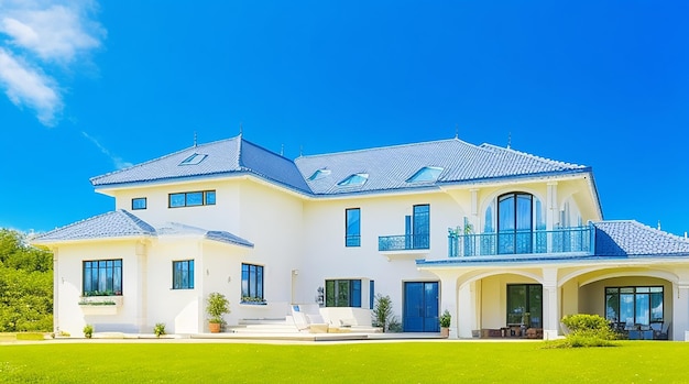 Maison de luxe avec ciel bleu aux beaux jours