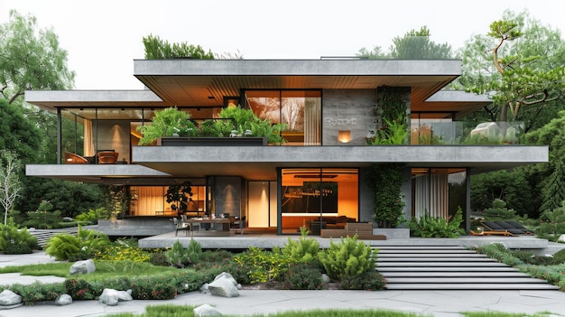 Photo maison de luxe moderne présentée en rendu 3d isolée sur blanc présentant un design sophistiqué pour un concept immobilier exclusif ai generative