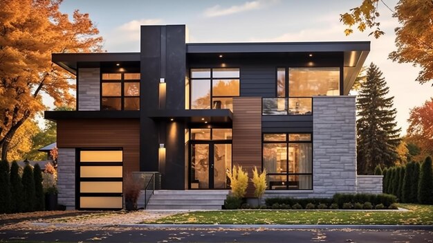 Photo une maison de luxe la nuit à vancouver, au canada