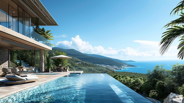 Photo une maison de luxe avec vue sur la cour.