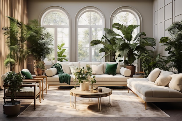 Maison luxueuse décorée avec des plantes d'intérieur Design d'intérieur élégant et minimal