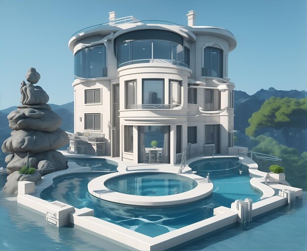 Maison luxueuse avec piscine ornée générée par l'IA