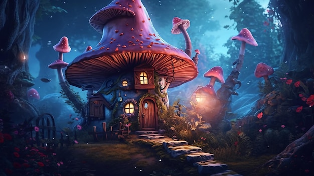 Maison magique d'elfe ou de champignon de génome d'imagination