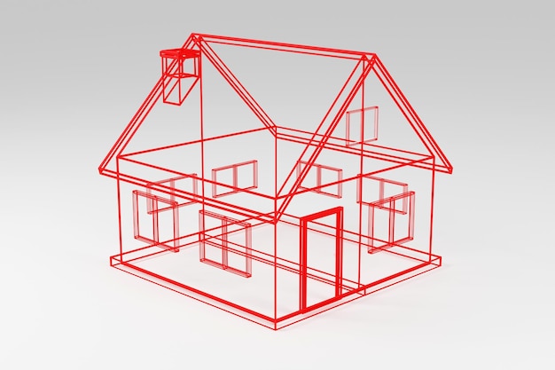 Photo maison mignonne minimale avec toit rouge sur fond gris rendu 3d de style dessin animé
