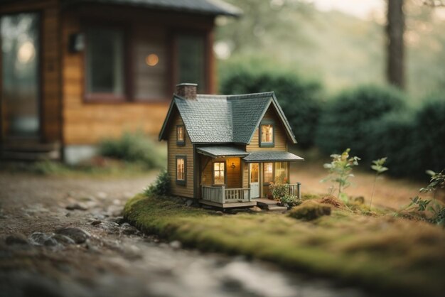 Photo maison miniature dans le jardin de style vintage