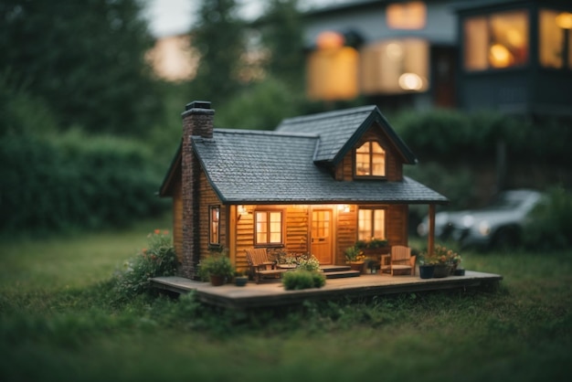 Photo maison miniature dans le jardin de style vintage
