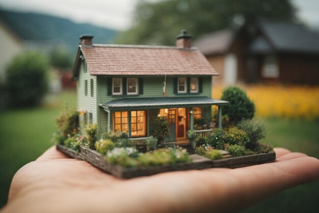 Photo maison miniature dans le jardin de style vintage