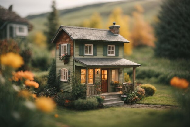 Photo maison miniature dans le jardin de style vintage