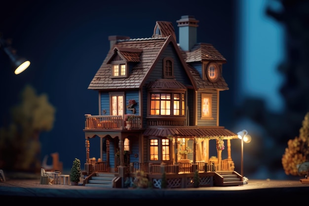 Maison miniature dans la nuit Generative Ai