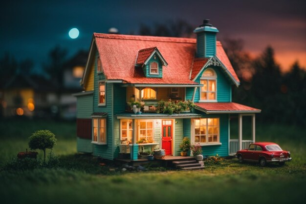 Photo maison miniature sur l'herbe le concept d'immobilier et de logement