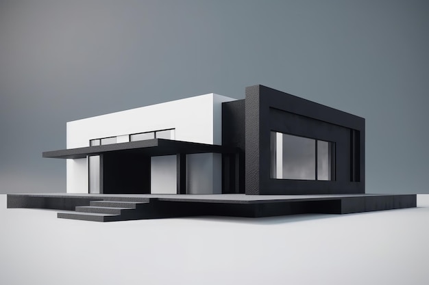 Maison minimaliste moderne isolée sur fond gris AI