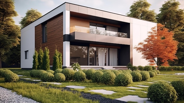 une maison minimaliste moderne avec un petit jardin dans la cour