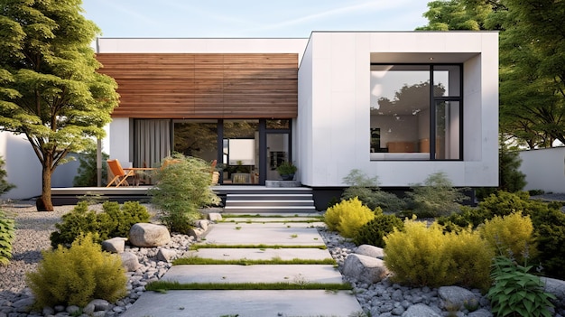 une maison minimaliste moderne avec un petit jardin dans la cour