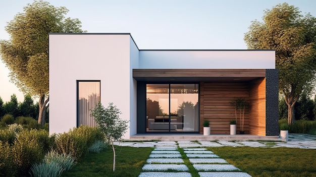 une maison minimaliste moderne avec un petit jardin dans la cour